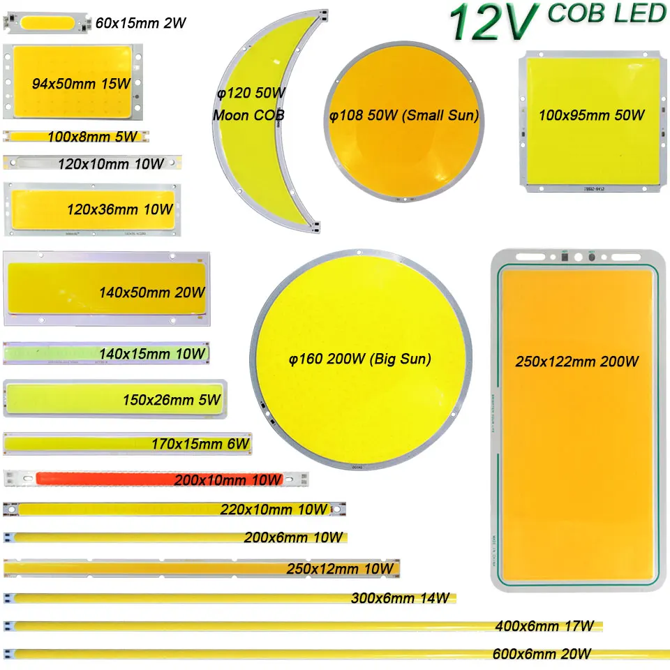 12V светодиодные лампы светодиодный COB светильник полосы 2W 5W 10W 20W 50W 200W DC12V диод