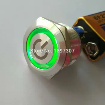 

22mm Reset Momentary 1NO1NC Green Ring Illuminated Metal Pushbutton Switch with POWER Laser Mark