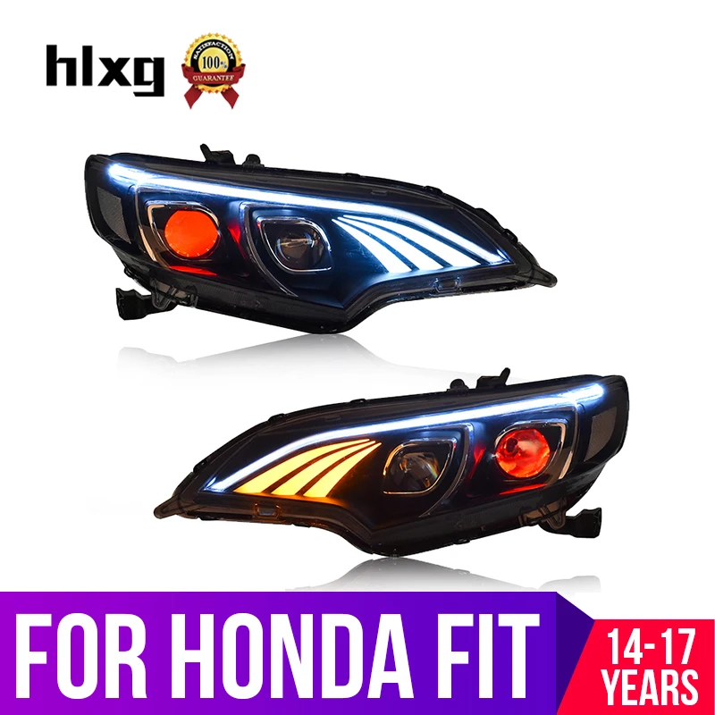 Hlxg Автомобильные фары в сборе для Honda fit 2014 2017 head lamp led DRL передние Биксеноновые