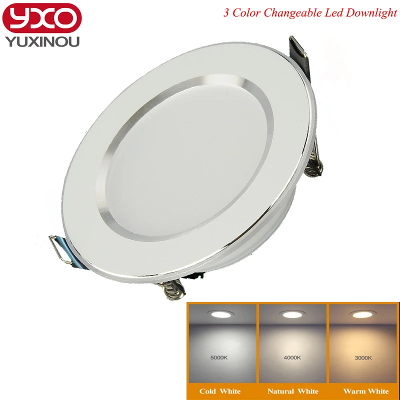 1pcs Changeable Led 5w 7w 9w 12w Recessed Light Silver Frame 3 Color Change Warm Nature Cool White