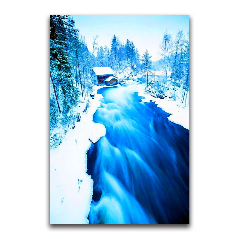 3D DIY Diamond embroidery snow house full square Diamond mosaic white tree Full round Diamond painting Cross stitch winter River