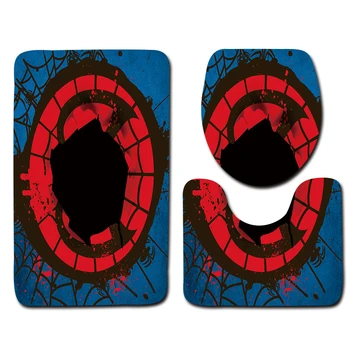 

3pcs Bath Mat Set Anti Slip Floor Mat Red Spider Web 3D Pattern Toilet Mat and Bathroom Rug Sets