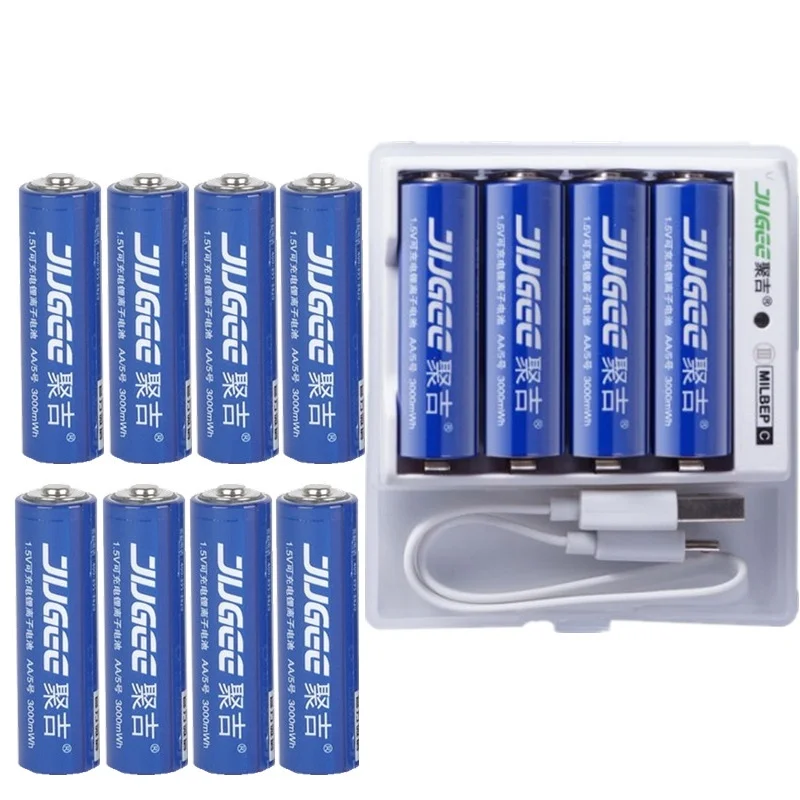 

12pcs JUGEE 1.5 v 3000mWh AA Li - polymer Li - ion lithium polymer rechargeable batteries + USB charger