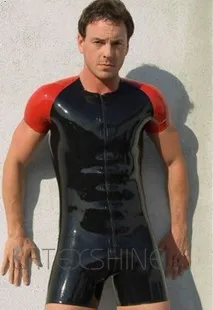 sexy-mens-short-sleeve-latex-bodysuits-rubber-shorts-tights-1