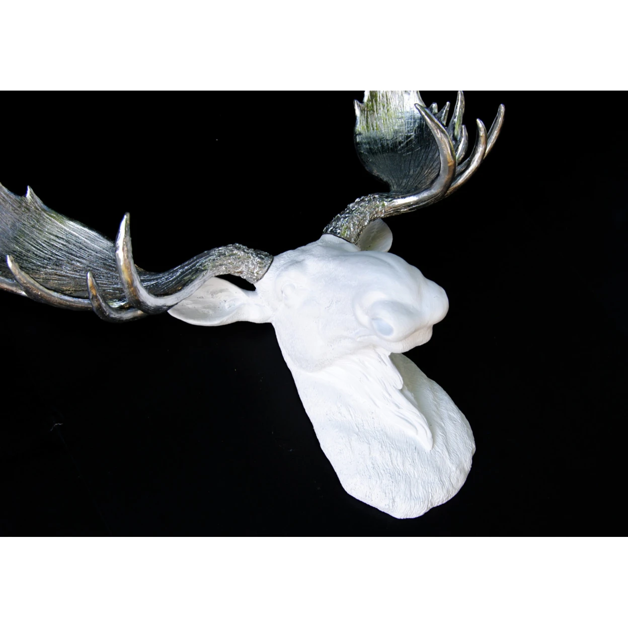 White Moose Head - Metallic Silver Antlers  - Faux Taxidermy Moose M0110 (3)