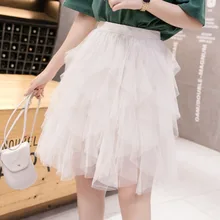 1654 Женская многоярусная юбка из тюля короткая Асимметричная с высокой талией эластичная сетчатая Юбка Прозрачный многослойный торт мини Sjirts дамы