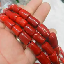 10x15 мм Форма колонки красный коралл, украшение для изготовления нитка с широкими бусинами 1"