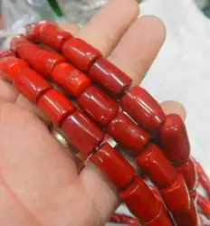 Бесплатная доставка 10x15 мм форме колонка красный коралл ювелирных изделий Свободные шарики прядь 15 "# @
