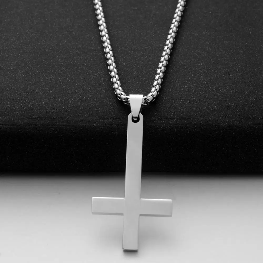 Mens Cross Pendant Necklace Stainless Steel Link Chain Necklace