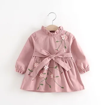 

spring autumn Newborn Baby Appliqued Costume Baby girl Clothes birthday clothing Pocket cotton long Sleevel dress Baby sweet