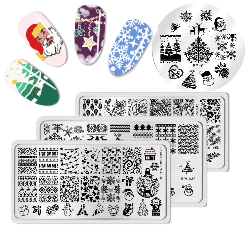 

BORN PRETTY Nail Stamping Template Christmas Series Geometry Animals Plant Flower Leaf Manicure Nail Art Image Platef