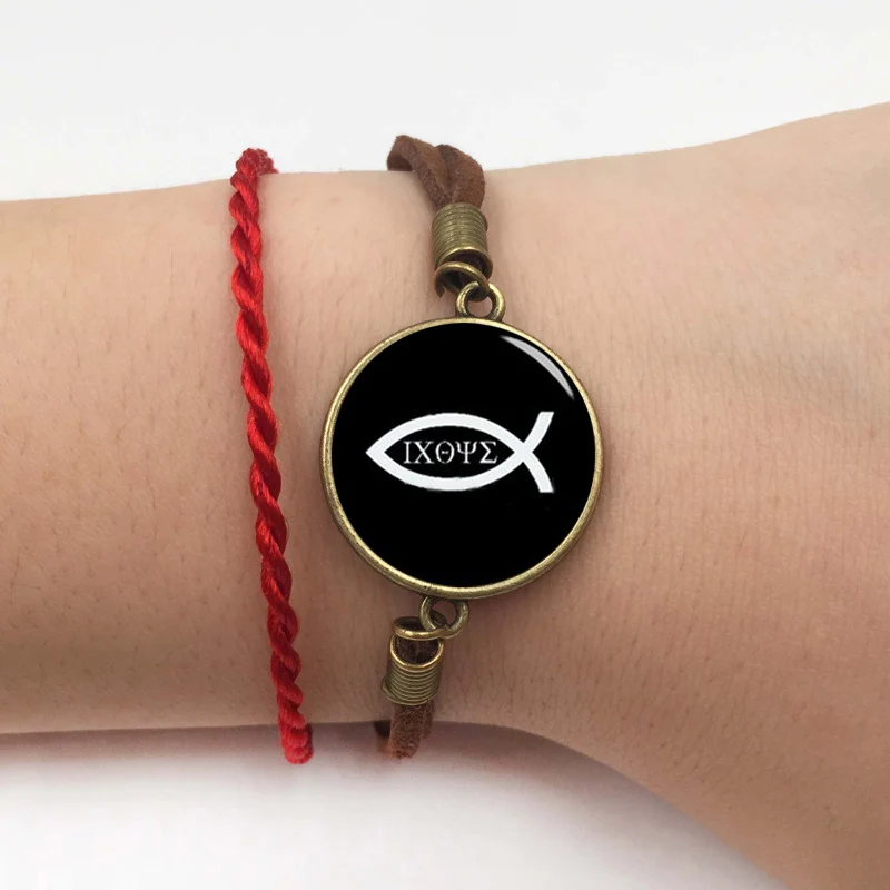 Classic Christian fish bracelet,minimalist black white pattern,faith