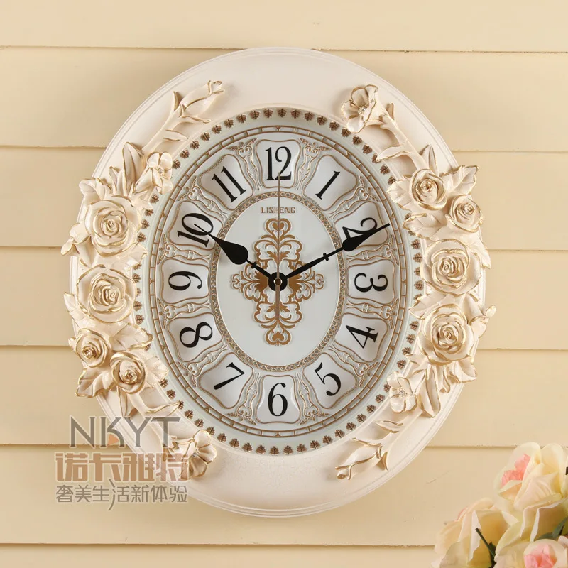TUDA2017 li sheng pastoraleglantine wall clock retro clock European wall clock sitting room quiet artistic quartz clock wall