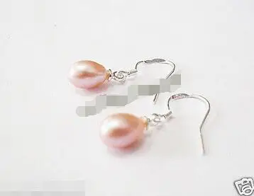 

Free Shipping >> New AAA 7X9mm pink cultured Freshwater pearls 925 silver Dangle earrings