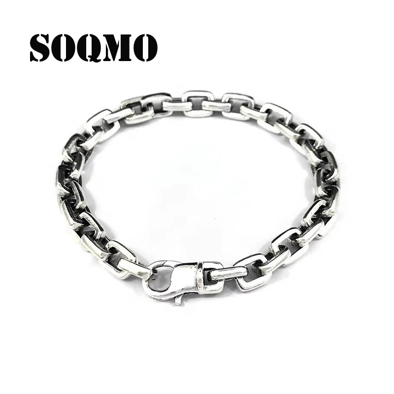 SOQMO, Ретро стиль, квадратная пряжка, мужской брендовый браслет, серебро 925 пробы, цепочка, браслет для мужчин или wo мужчин, хорошее ювелирное изделие 925