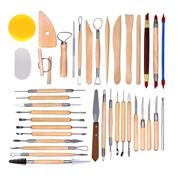 

38pcs Ceramic Carving Tool Clay Carving Plastic Pressing Tool Clay Wooden Handle Hand Carving Tool Multifunctional Combination