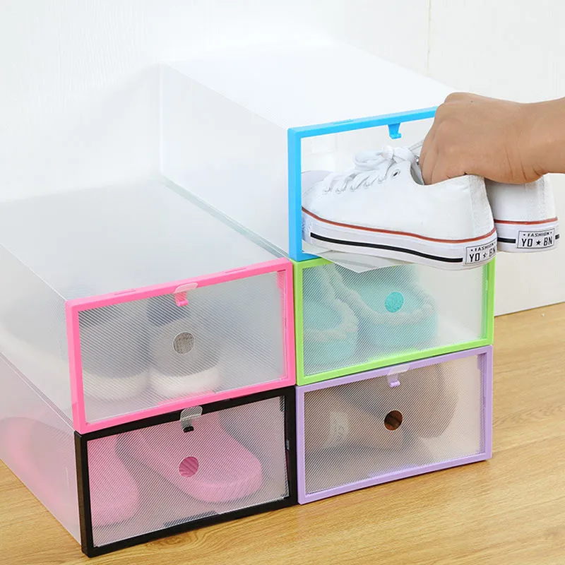 Многофункциональный Цветной прозрачный Пластик Раскладушка для обуви коробка для хранения DIY складной ящик обуви сапоги ящики-органайзеры
