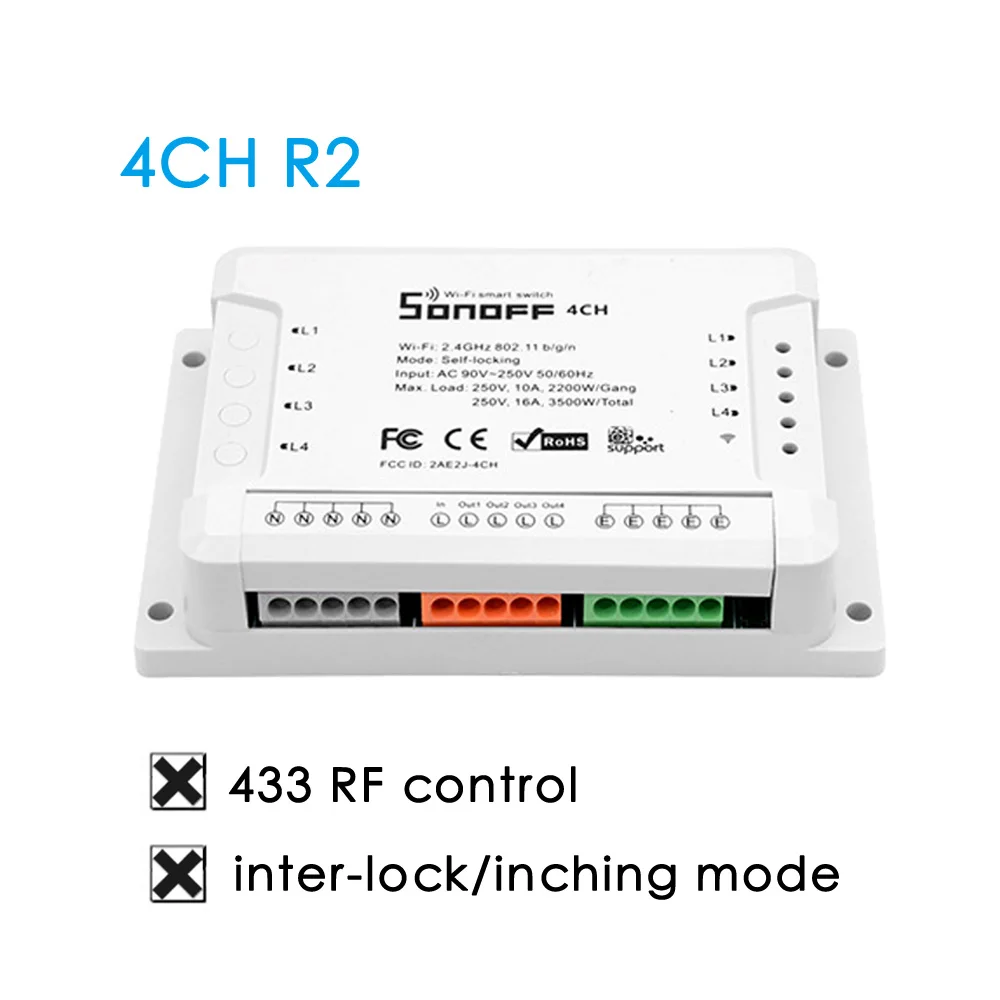 Sonoff 4CH Pro R2 смарт Wifi реле 4 канала 433 RF управление Ewelink приложение Голосовое управление с Alexa Google home - Комплект: 4CH R2