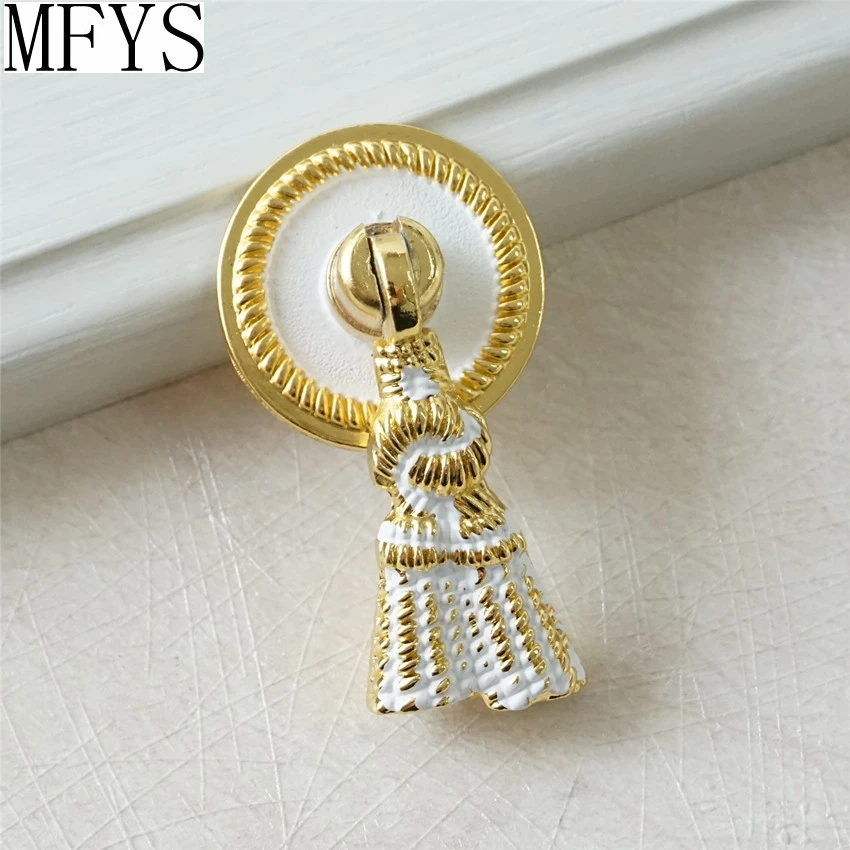 Drop Dresser Knob Drawer Pulls Handles Knobs White Gold Tassel / Furniture Knobs Hardware Shabby