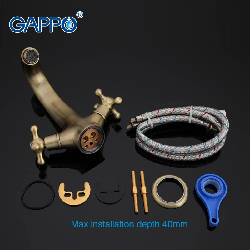 GAPPO 1set High Quality Basin sink Faucet Bronze Plating Double Handle Cold Hot Water Mixer Retro Style Solid Brass bodyGA1063-4