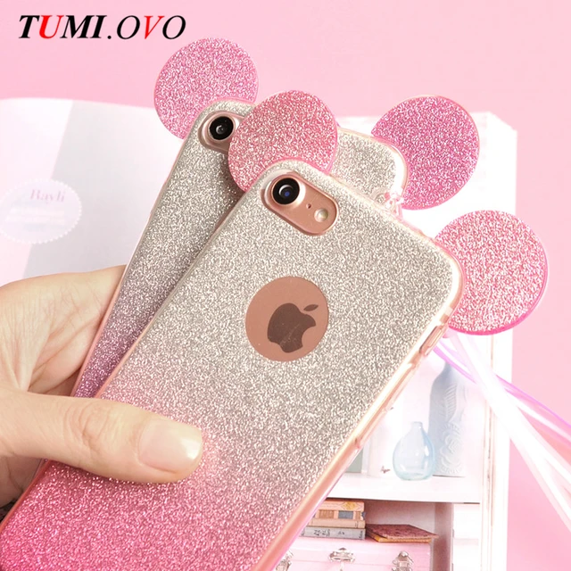 3D Luxury Minnie Mickey Mouse Ears Soft TPU Case For