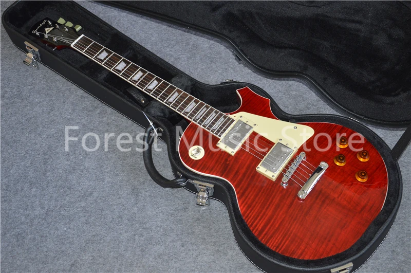 

New Arrival Custom Shop Red Tiger Flame Grain Finish Suneye LP Standard Electric Guitarra With Guitar Case Free Shipping