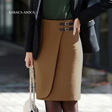 Стиль, 2 цвета, одноцветные, длина до колена, строгие юбки для женщин размера плюс, теплая прямая юбка, Осень-зима