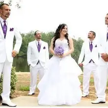 Приталенные мужские костюмы высокого качества на заказ TERNO masculino, 3 предмета(куртка+ брюки+ галстук+ жилет), с отворотом на одной пуговице, белые свадебные