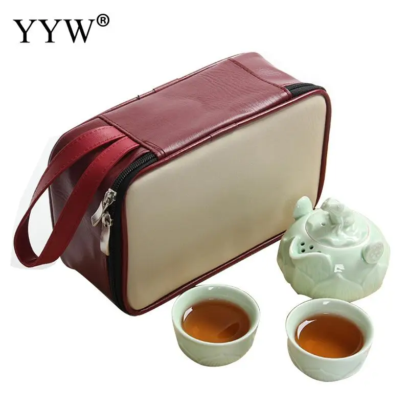 

Ceramic Tea Set 2 Colors Teaware Travel Set Gift Bag Plate Handmade Teapots Crafts Tea Ceremony Mug Gift Porcelain Tea Cup