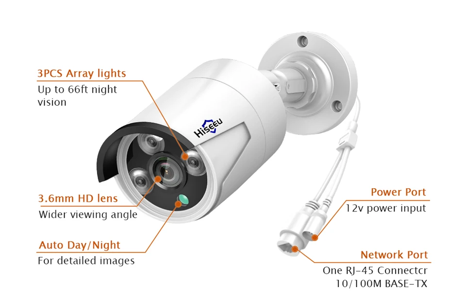 Hiseeu 4MP H.265 безопасности POE IP камера наружная Водонепроницаемая камера видеонаблюдения P2P камера видеонаблюдения для дома onvif-видео камера