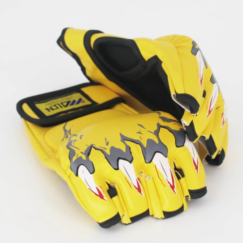 

SUOTF Fluorescent green Fighting Tiger Muay Thai MMA Boxing Sports Leather Gloves fight box mma gloves sanda boxing glove pads
