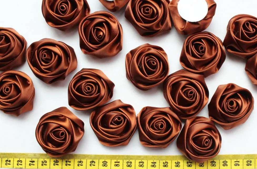 

set of 50pcs handmade rolled rosettes Satin fabric Rose Flower 4cm-4.5cm brown you pick colors