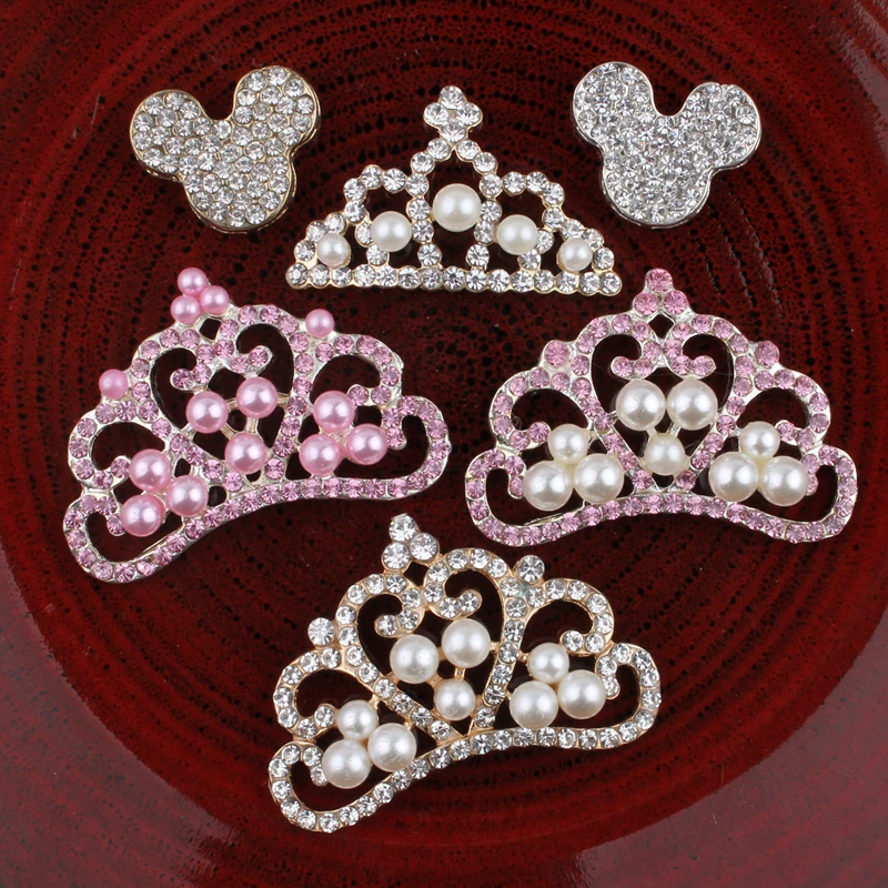 

30PCS Vintage crown/mouse Rhinestone Buttons Bling Crystal Flatback Flower Centre Pearl Buttons for Wedding Embellishment