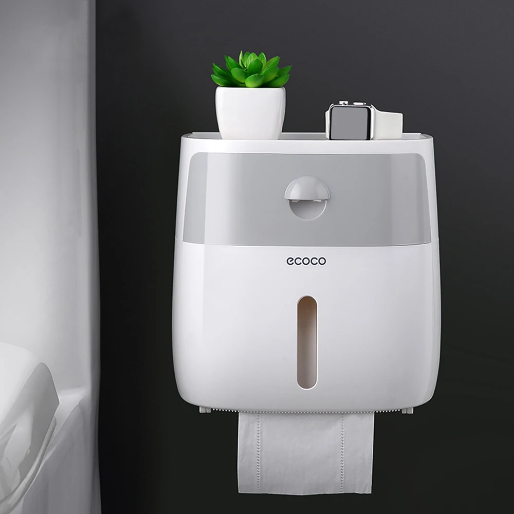 ecoco Wall-Mounted Bathroom Tissue Dispenser Tissue Box for Multifold Paper Towels Tissue Storage Box with Drawer Phone Holder