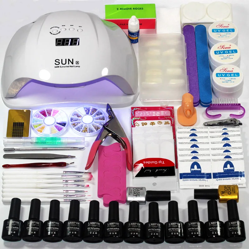 

54W/36W Nail led lamp Set for Manicure Nail Extension UV Gel Manicure Kit choose 12 Colors Gel Polish Base Top Coat Nail Kits