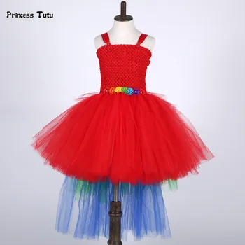 

Rainbow Tail Flower Girl Tutu Dress Tulle Pageant Gowns Girls Red Macaw Parrot Halloween Costume Kids Girl Birthday Party Dress
