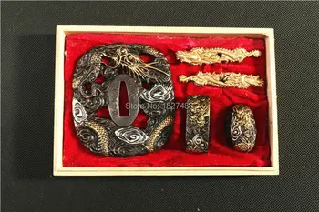 

COPPER DRAGON FUCHI KASHIRA SET SAMURAI FITTINGS AND TSUBA (without box)