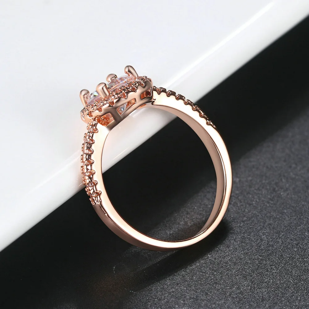 От Double Fair марки Cubic Zirconia обручение/обручальные кольца Белый/розовое золото Цвет