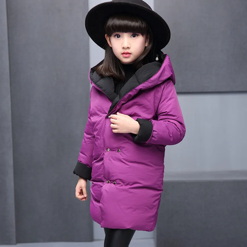 Модное пальто для больших девочек осенне-зимняя куртка с капюшоном и длинными рукавами для маленьких девочек детская одежда детский утепленный пуховик