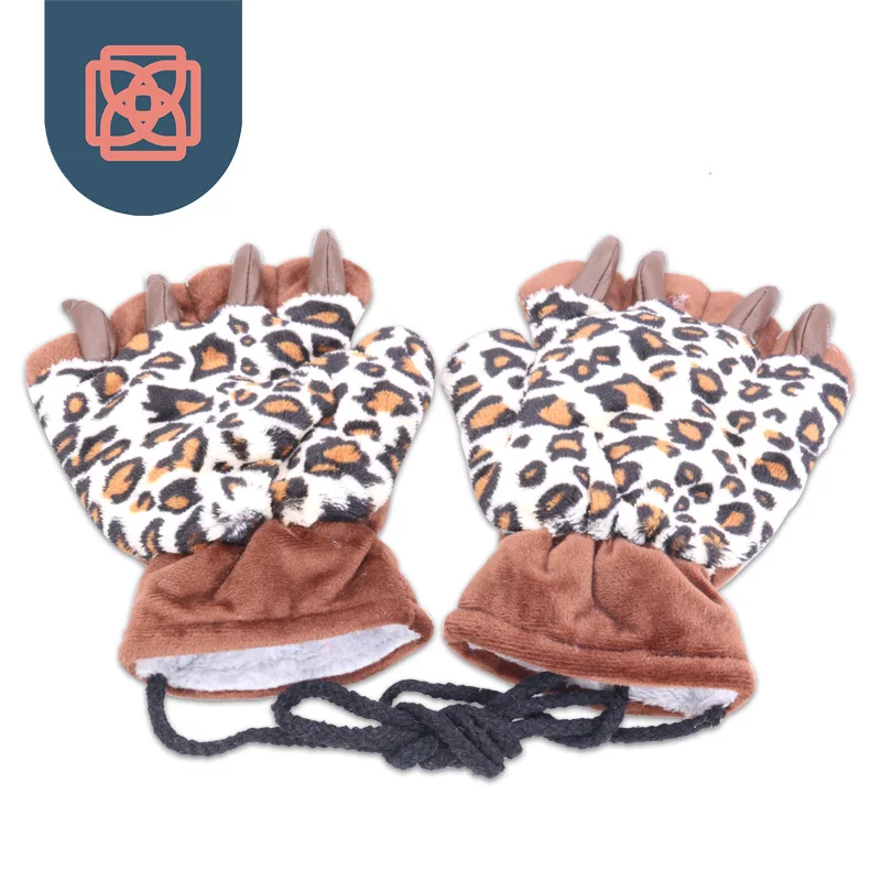 Kids Winter fingerless glovesGloves Cool Animal Paw Warm Wrist Mittens