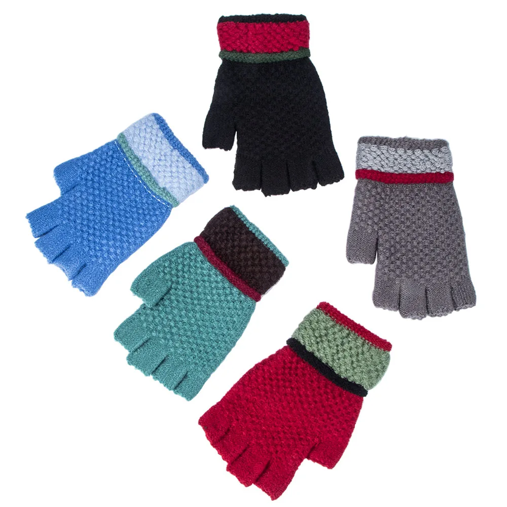 

1 Pair Korean Unisex Woolen Half Fingerless Gloves Winter Warm Thicken Adult Knitting Solid Color Knitted Wrist Mittens