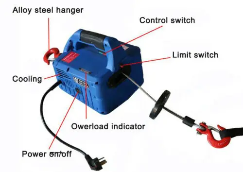 500 кг X 7,6 м портативный бытовой электрический лебедочный трос/Беспроводное управление 220 В