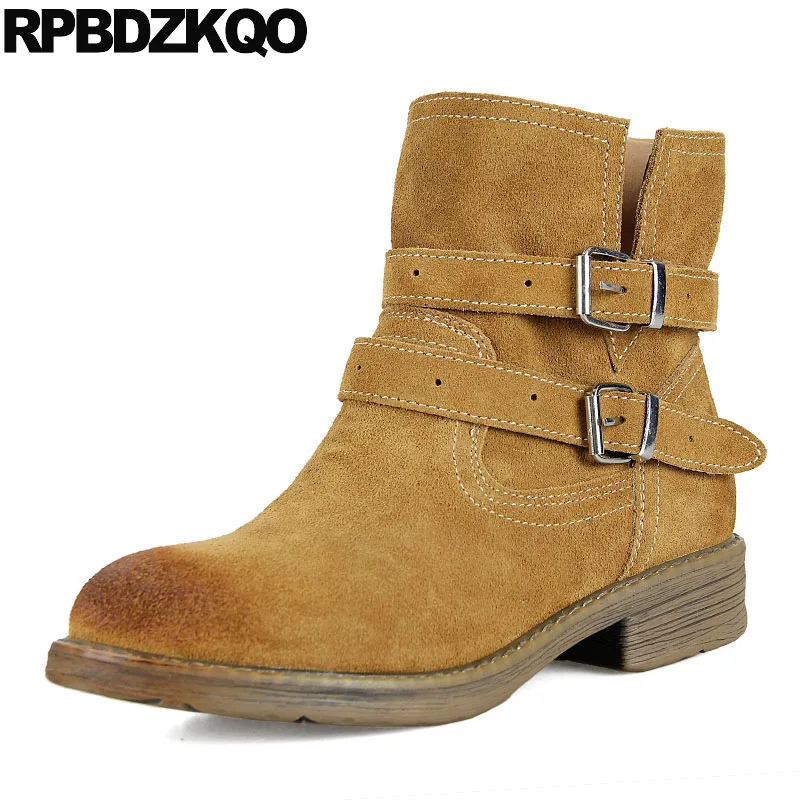 

Autumn Platform Fall Booties Women Ankle Boots 2016 Round Toe Yellow Embellished Flat Shoes Metal Suede British 2017 Ladies