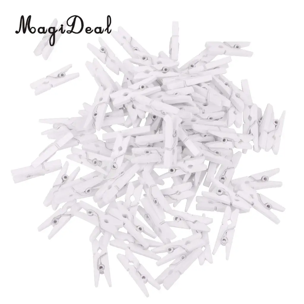 MagiDeal 50pcs Mini Wooden Clothes Photo Paper Peg Clothespin Craft Clips White Clips Laundry AccessoriesPin Photo Clothespin 