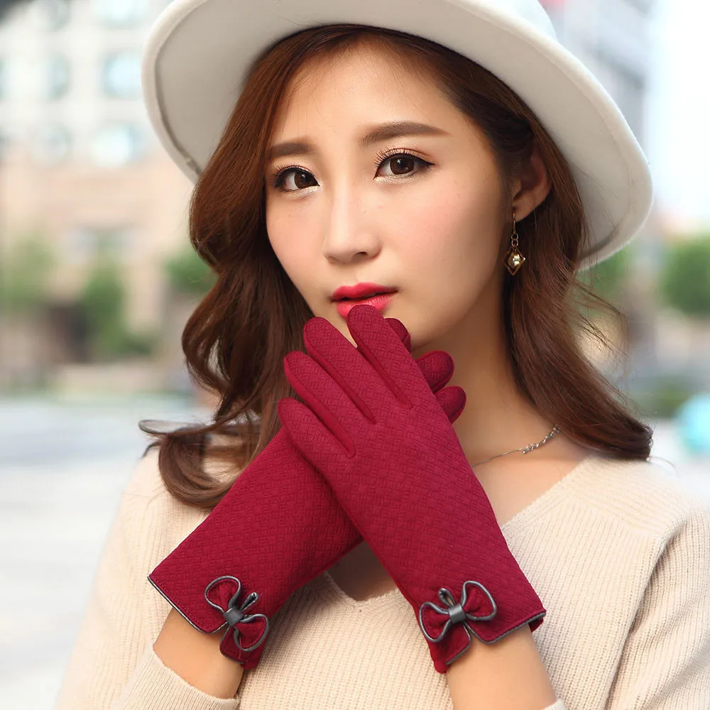 1 Pair Women Fashion Warm Gloves Ladies Elegant Winter Spring Cotton