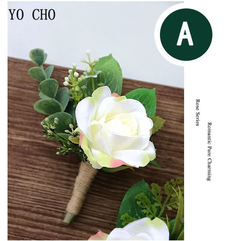 

YO CHO Quality Wedding Decor White Artificial Wrist Flower Silk Rose Boutonniere Ribbon Party Prom Bridemaid Corsage Hand Flower