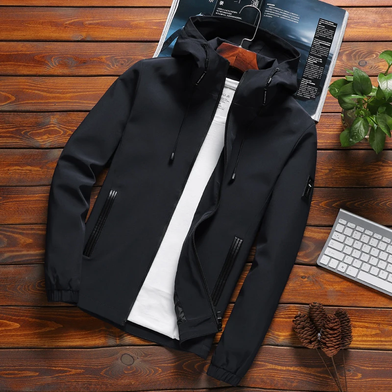 Мужская куртка на молнии, новинка, повседневная однотонная куртка с капюшоном, модная мужская верхняя одежда, приталенная, весна и осень, высокое качество