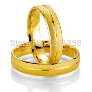 

One Pair JH NEW ARRIVAL 5mm Satin Solid 14ct 14k Yellow Gold 0.02ct I1 Diamond Wedding Band Ring Couple Lovers Ring Fine Jewelry