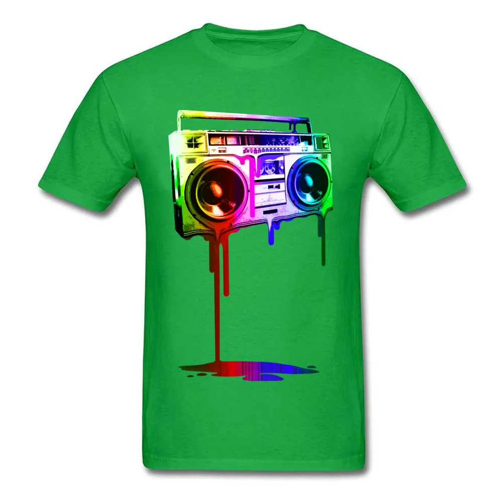 Pure Cotton Male Short Sleeve Melting Boombox digital rainbow look T-shirts Design Tops Tees Funky Birthday Crewneck T-Shirt Melting Boombox digital rainbow look green