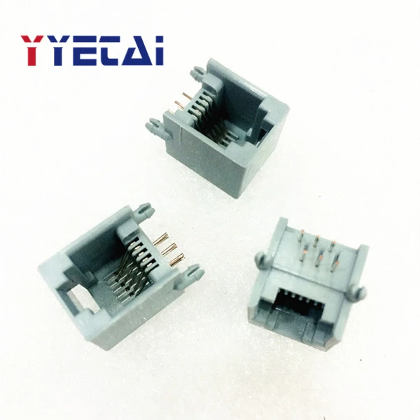個rj11グレー6p6電話ジャックrj12ソケットクリスタルソケット6p6c 6バンク1x40ピンクリスタルソケットdd Socket Rj11 Socket 6 Pinsocket Jack Aliexpress